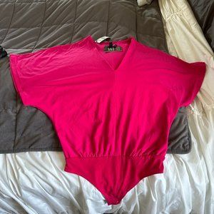 NWT Express Hot Pink Surplice Dolman Short Cuffed Sleeve Bodysuit Top